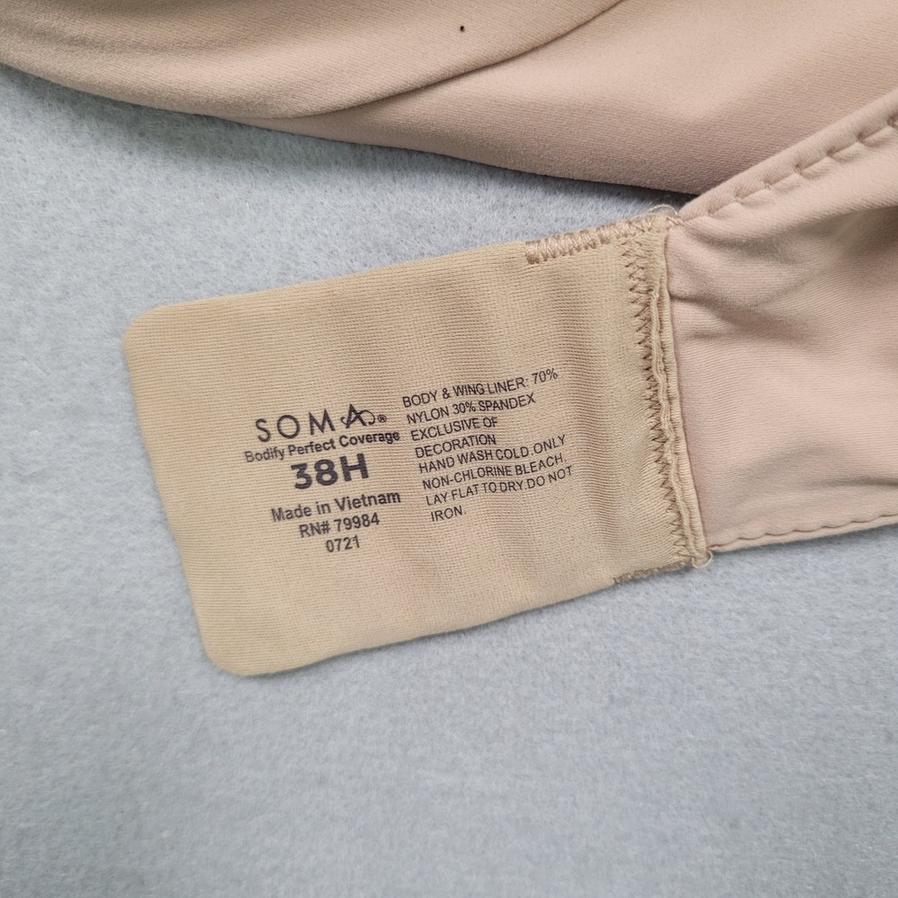 Soma Bodify Perfect Coverage Bra 38H Nude Tan Underwire 0721 - Picture 2 of 8